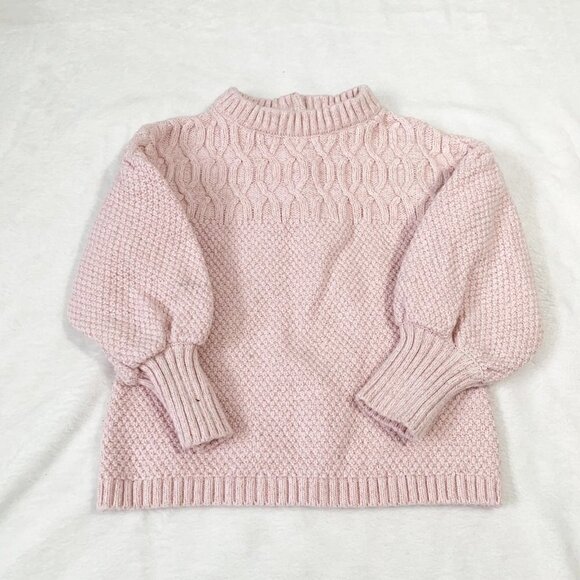 Janie and Jack pink balloon sleeve sparkle detail long sleeve pullover sweater - Picture 1 of 6